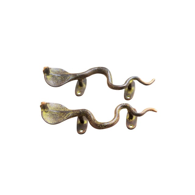 Green Brass Cobra Door Handles - a Pair For Sale - Image 4 of 6