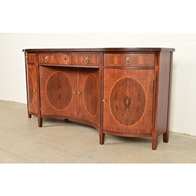 French John Widdicomb Neoclassical Mahogany and Burl Wood Sideboard Credenza or Bar Cabinet, Newly Refinished For Sale - Image 3 of 16