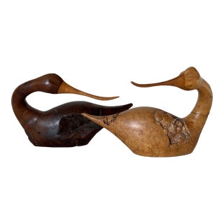 1980's Vintage Vaughn Burlingham Burl Wood Birds Sculptures - a Pair For Sale