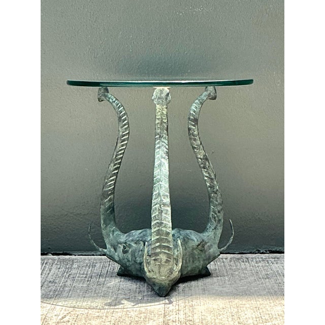 Late 20th Century Vintage Verdigris Elephants Side Table For Sale - Image 5 of 12