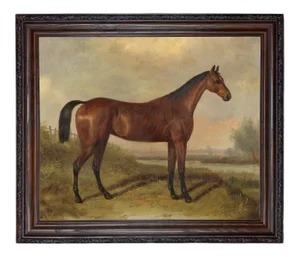 "Hunter in a Landscape" Contemporary Reproduction Print on Canvas After William Barraud, Framed