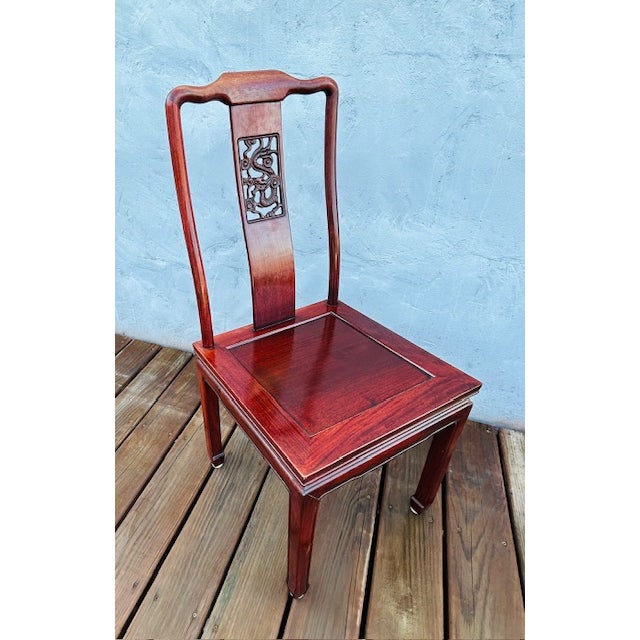 Vintage Chinese Traditional Hand Carved Dragon Design Solid Rosewood Dining Set Table and 4 Chairs For Sale - Image 16 of 18