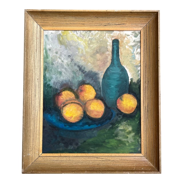 1970’s Original Impressionist Wine & Fruit Still Life Painting For Sale