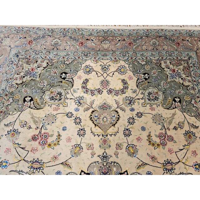 19th Century Vintage Persian Tabriz Rug, Hand-Knotted Wool & Silk, Fine Floral Pattern, Ivory & Taupe, 7x10 For Sale - Image 5 of 18