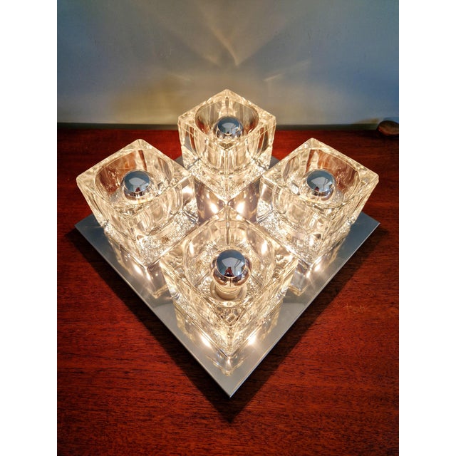 Ice Cube Square Ceiling Light in Chromed Metal and Glass from Peill & Putzler, 1970 For Sale - Image 4 of 17