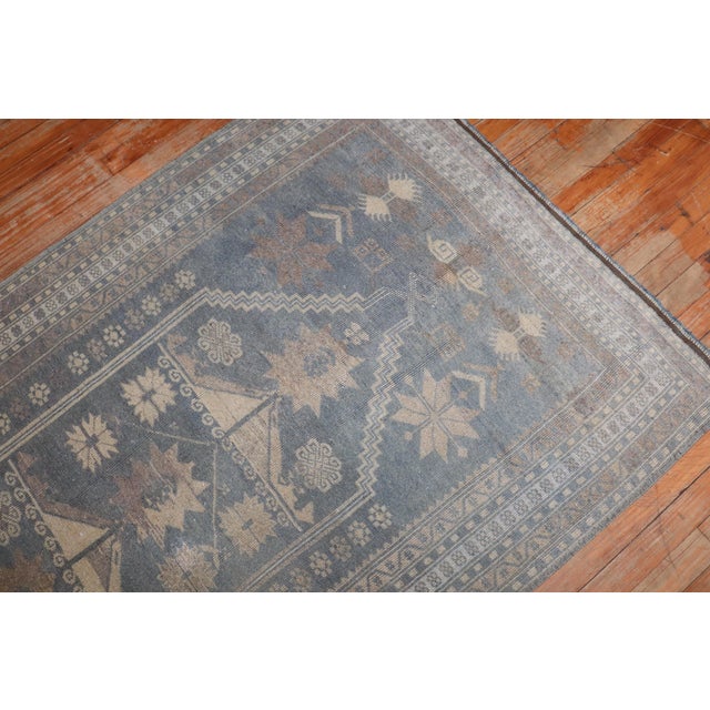 Mid-Century Modern Vintage Zabihi Collection Tribal Blue Turkish Rug - 3'7" x 6'1" For Sale - Image 3 of 8