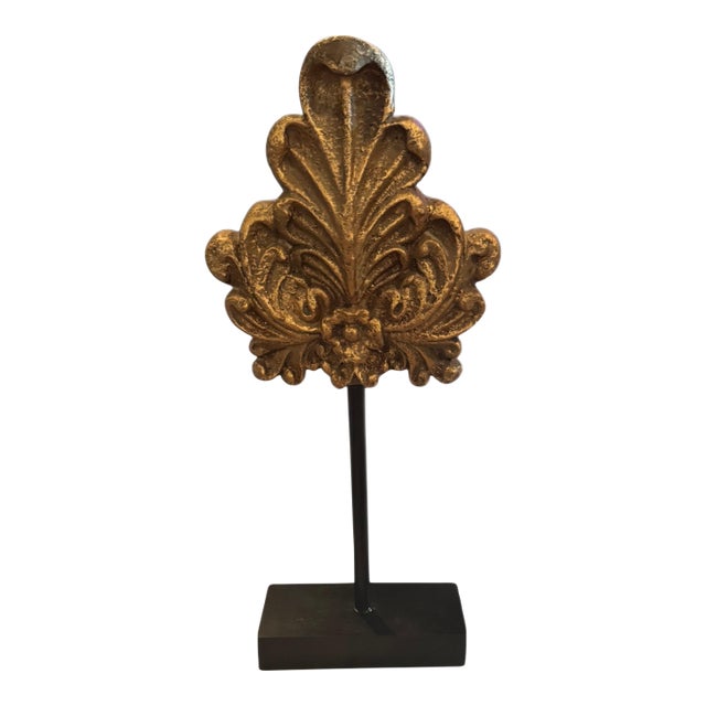Gilded Architectural Fragment Sculpture on Stand | Classical Acanthus Leaf Decor For Sale