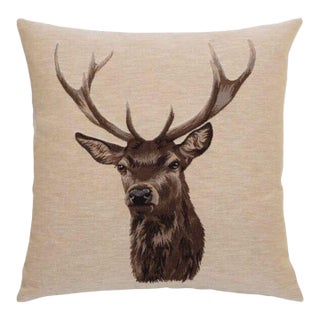 Stag Beige - Plaid Tapestry Cushion With Feather Filler - 46x46cm (18"x18") For Sale