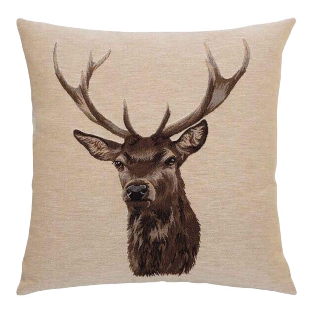 Stag Beige - Plaid Tapestry Cushion With Feather Filler - 46x46cm (18"x18") For Sale