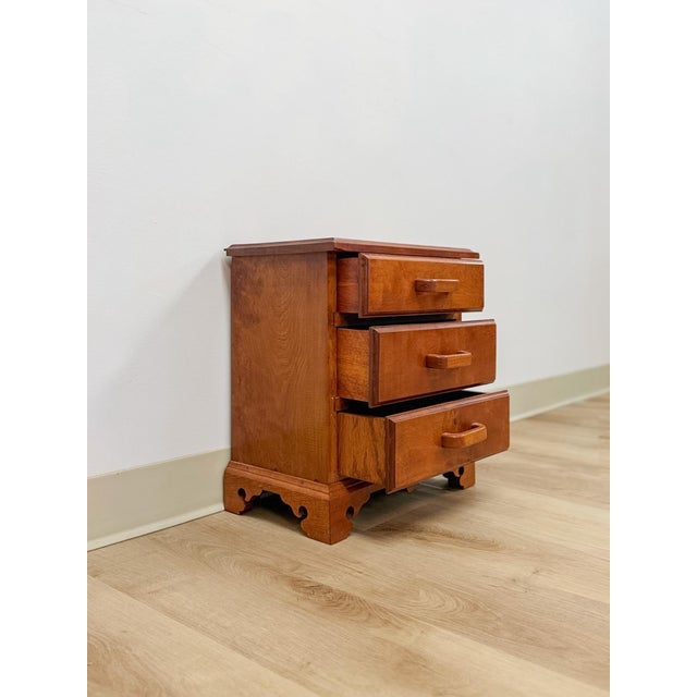 Vintage Mini Dresser Tiger Engraved Top Three Drawer Transitional Primitive For Sale - Image 14 of 14