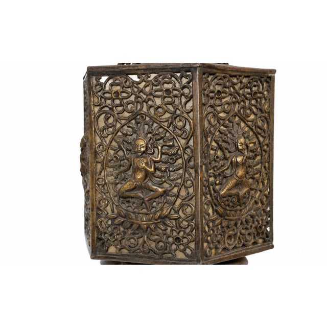 Antique Indian Goddess Pendant Light Lantern Copper Brass Filigree For Sale - Image 10 of 14