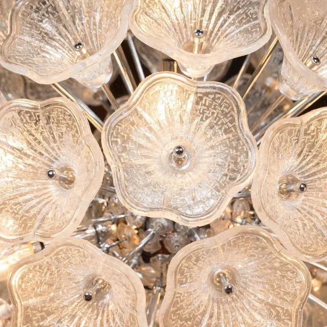 Handblown Murano Textured Glass Floral Chandelier with Polished Chrome Fittings For Sale In New York - Image 6 of 8