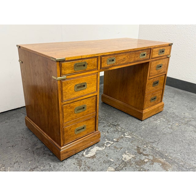 Campaign National Mt. Airy Campaign Oak Desk, Vintage For Sale - Image 3 of 12