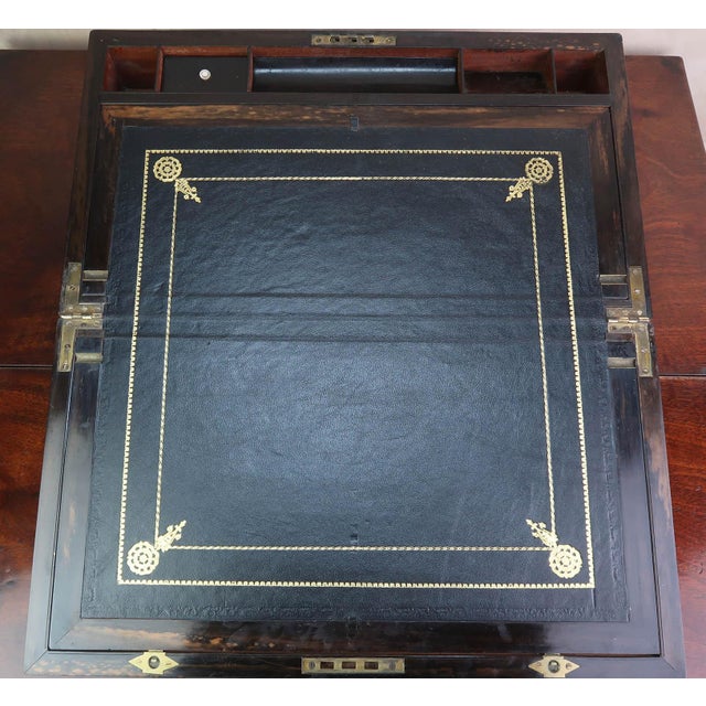 Wood Large Antique Campaign Burr Walnut Writing Box, 1870 For Sale - Image 7 of 11