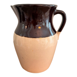 Vintage Two-Tone Stoneware Farmhouse Pitcher / Rustic Pottery Jug