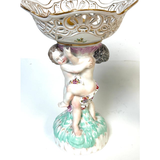 Pair KPM Berlin Rococo Revival Porcelain Figural Tazza, Reticulated Gilt Bowls For Sale - Image 15 of 18