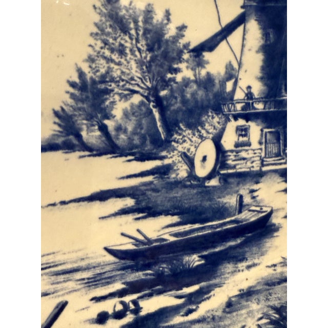 Mid 20th Century Blue & White Delft Style Transferware Windmill Scenic Plate For Sale In Miami - Image 6 of 8