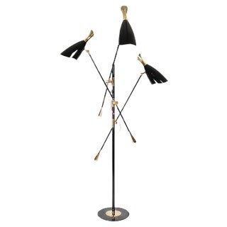 Floor Lamp in Black and Brass For Sale