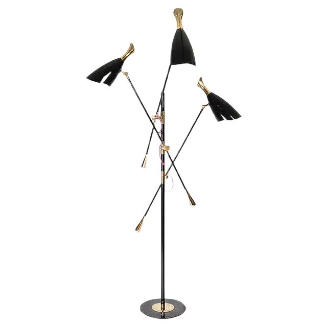 Floor Lamp in Black and Brass For Sale