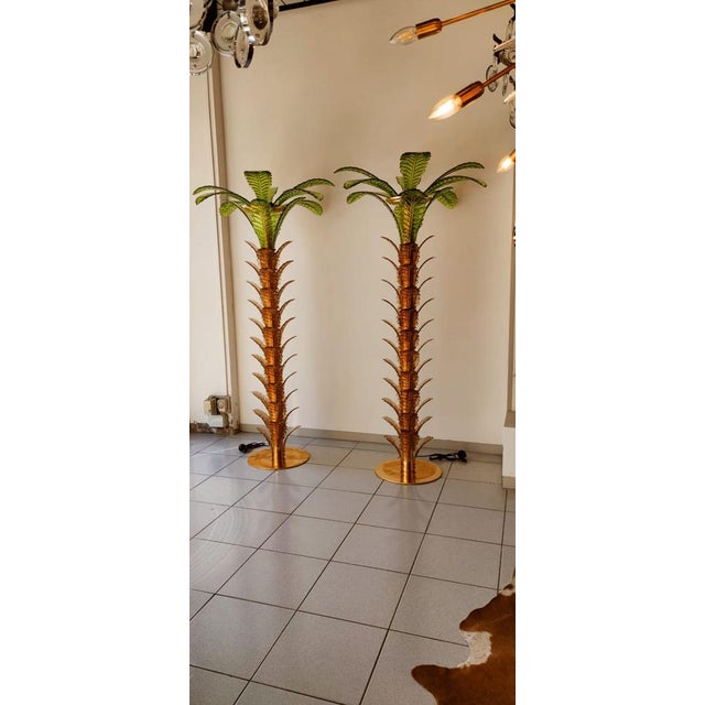 Palm Tree Floor Lamps in Brass & Murano Glass, Set of 2 For Sale - Image 6 of 17
