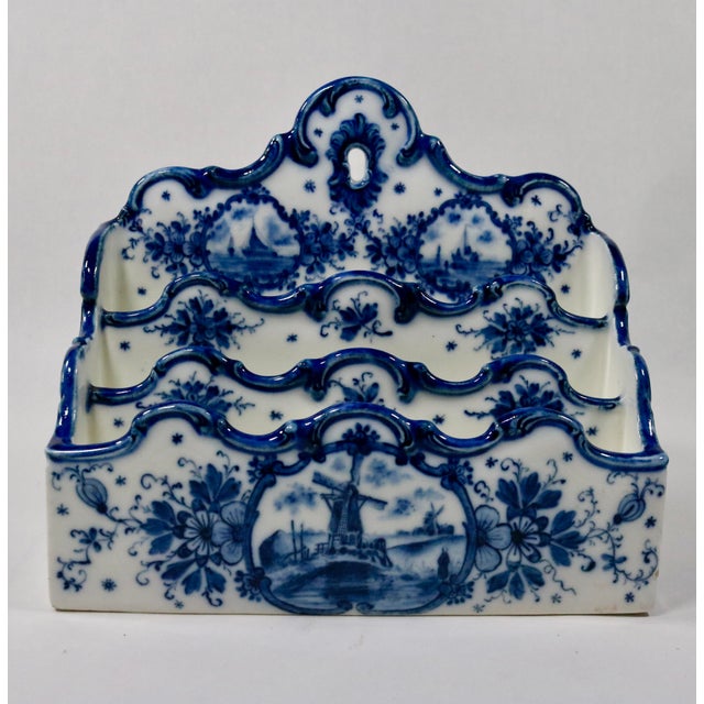 Baroque Delft Pattern Blue and White Letter Holder and Receipt Spindle For Sale - Image 3 of 16