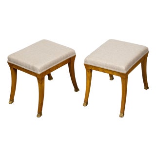 Pair of Biedermeier Period 19th Century Walnut Stools with Carved Gilt Lion Paws For Sale