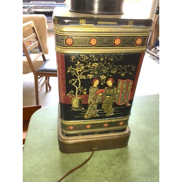 Metal Early 20th Century Chinoiserie Tea Canister Lamp For Sale - Image 7 of 12