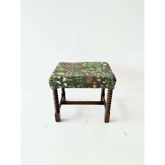 19th Century Rustic Farmhouse Bobbin Turned Ottoman with Upholstered Seat, in Flawless conditions. Designed before 1890