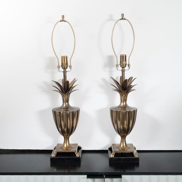 Pair of brass pineapple table lamps by Frederick Cooper.
