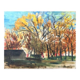 Original Oil Painting - New Hampshire Barns in an Autumn Setting, Signed-Elizabeth Orton Jones For Sale