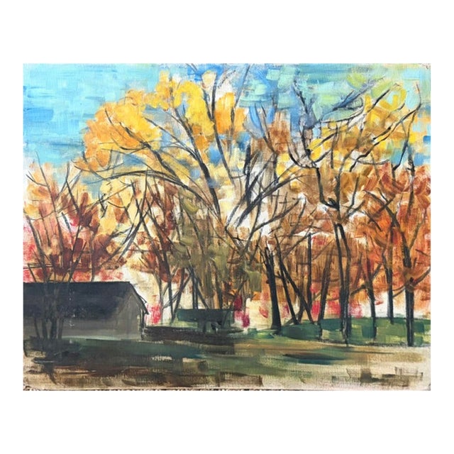 Original Oil Painting - New Hampshire Barns in an Autumn Setting, Signed-Elizabeth Orton Jones For Sale