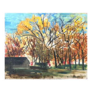 Original Oil Painting - New Hampshire Barns in an Autumn Setting, Signed-Elizabeth Orton Jones