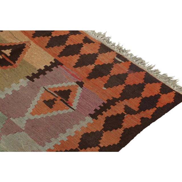 1950s Vintage Persian Kilim Rug in Red, Orange and Blue Tribal Geometric Patterns For Sale - Image 5 of 8