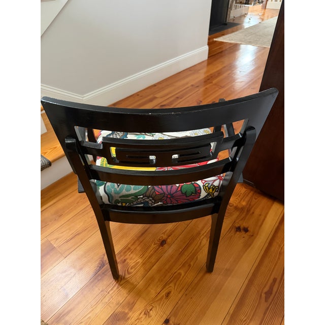 Wood Mid 20th Century Schumacher Upholstered Greek Key Pair of Chairs For Sale - Image 7 of 8