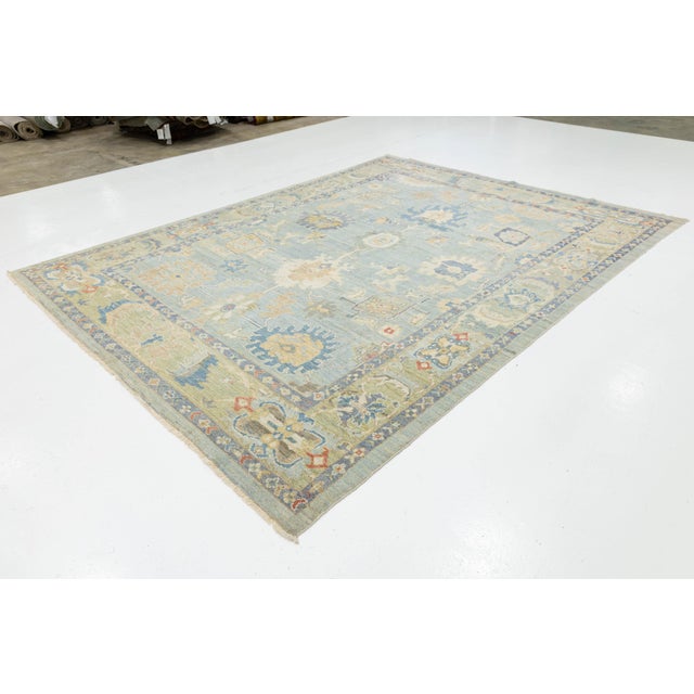 Modern Sultanabad Hand-Knotted Wool Area Rug – Soft Muted Blue & Sage 8 X 11 For Sale - Image 4 of 11