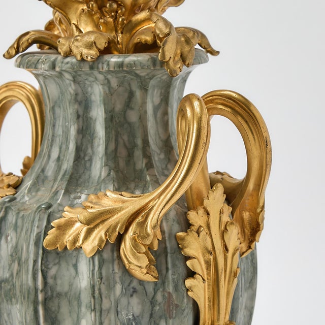 Louis XVI Style Two-Handled Green Marble & Gilt Bronze Six-Light Candelabras For Sale - Image 15 of 15