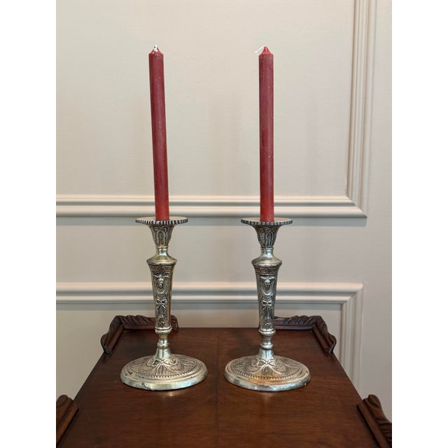 Pair of Vintage Neoclassical Silverplate Candlesticks With Ram’s Head Motifs For Sale In Charleston - Image 6 of 6
