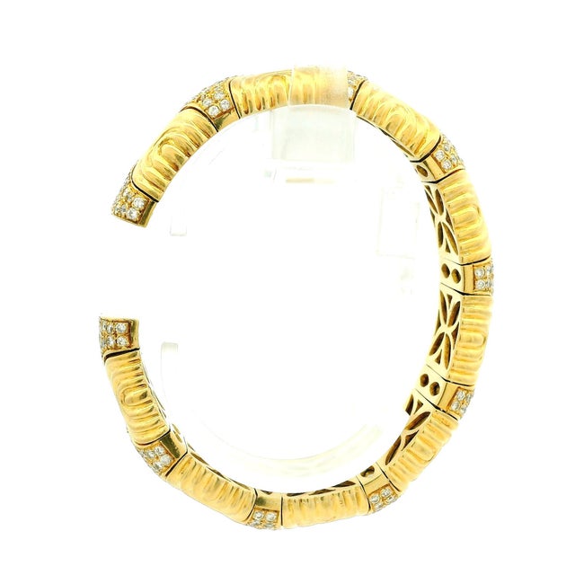 Vintage Italian 18k Gold Diamond Wide Cuff Bracelet For Sale - Image 12 of 16