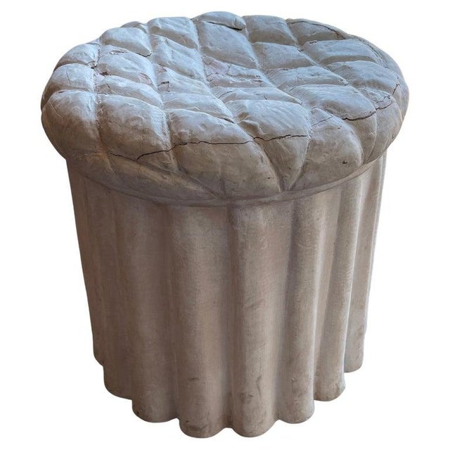 Serge Roche 1950s Trompe L’oeil Draped Plaster Ottoman Stool After Serge Roche For Sale - Image 4 of 8