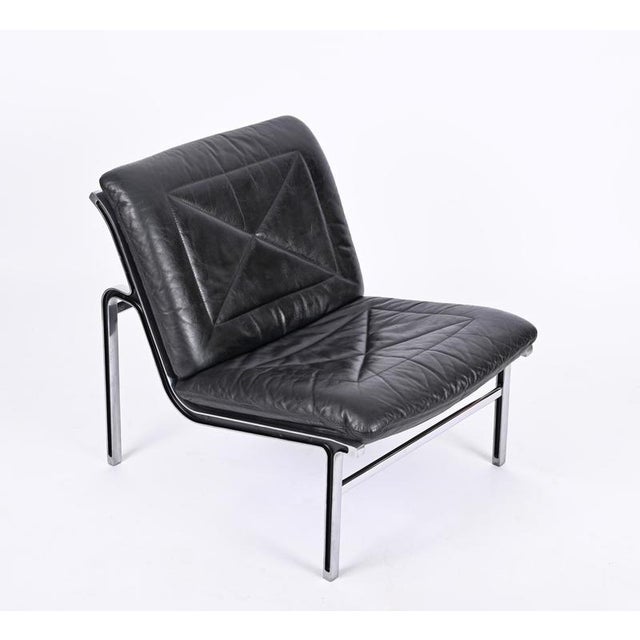 Metal Aluline Chairs in Black Leather and Steel by Andre Vandenbeuck for Strässle, 1960s, Set of 2 For Sale - Image 7 of 18