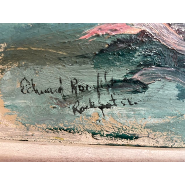 1950s Mid Century Acrylic on Board Painting of a Boat at Sea For Sale - Image 12 of 12