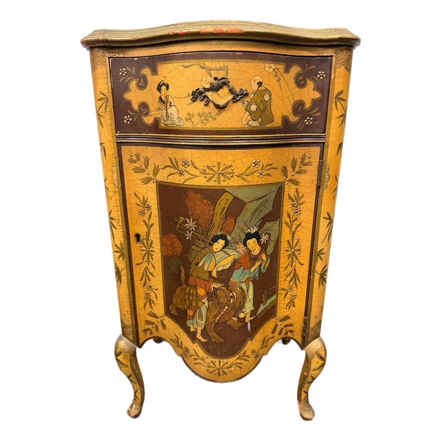 Vintage Chinoiserie Hand-Painted Asian Accent Cabinet For Sale