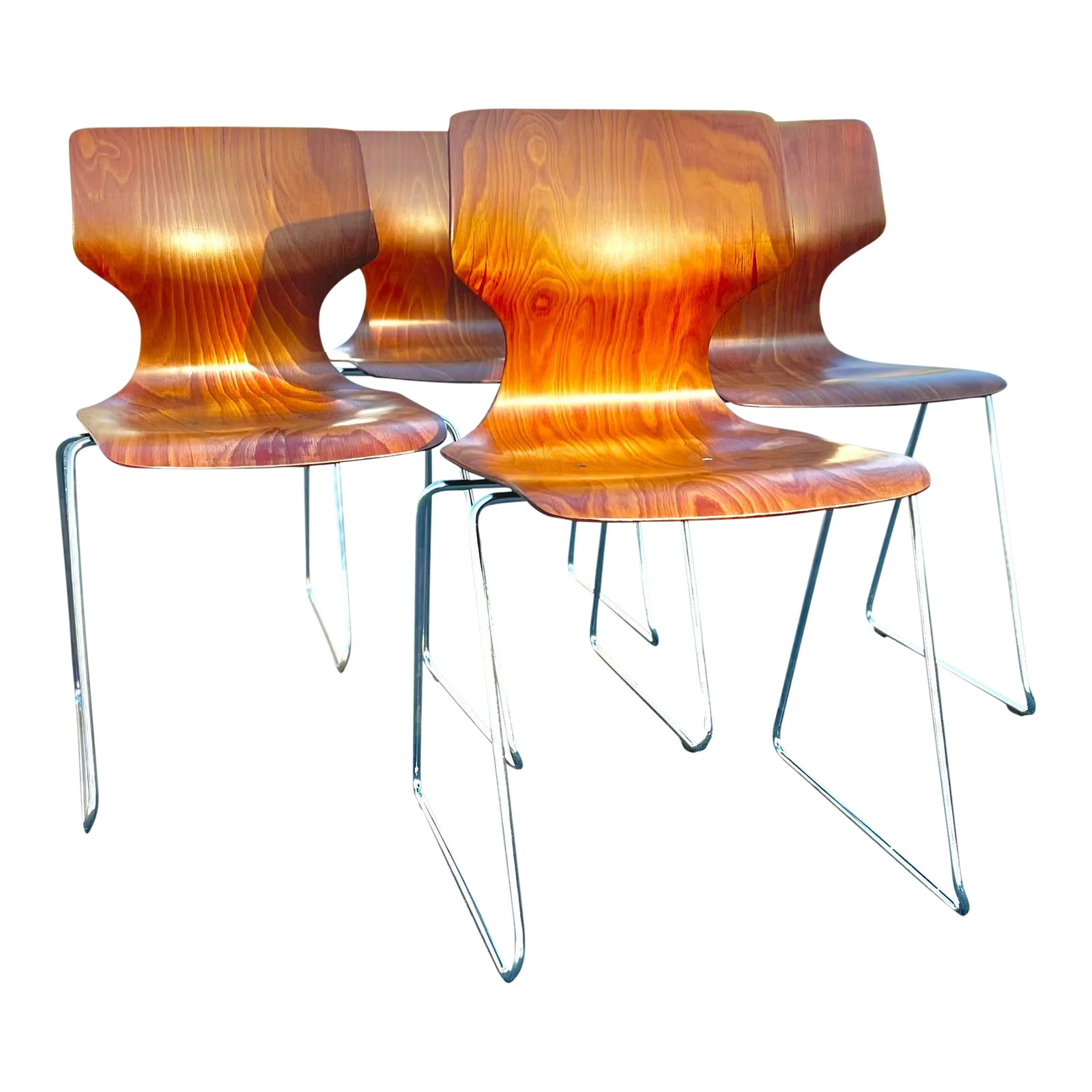 Pagwood Bentwood Stackable Dining Chairs + Tubular Chrome by Elmar