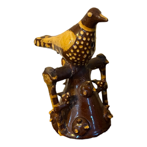 Antique 19th Century English Folk Art Staffordshire Redware Slip Decorated Bird Whistle, Circa 1820