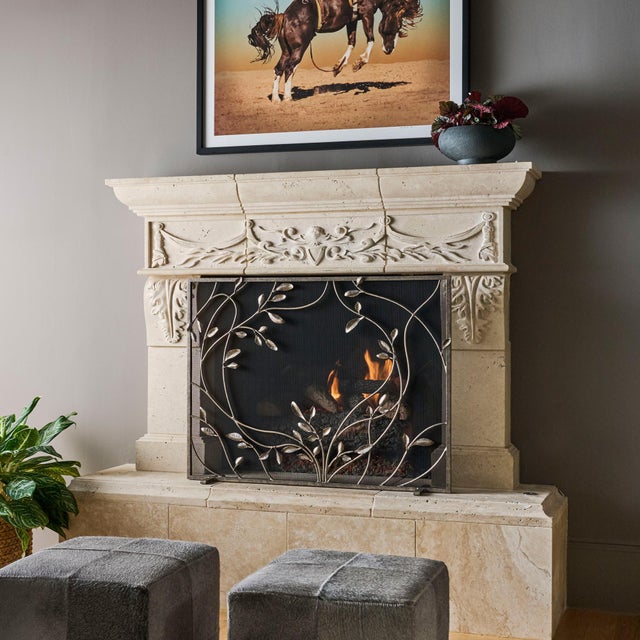 Contemporary Tobacco Swirling Jasmine Vines Fireplace Screen For Sale - Image 3 of 9