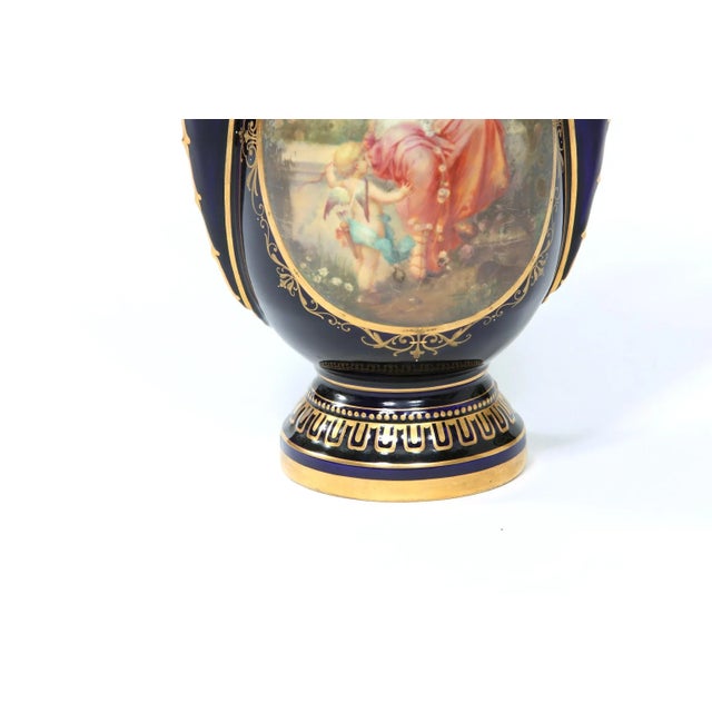 Early 20th Century Royal Vienna Cobalt / Gold Porcelain Lidded Urn For Sale - Image 4 of 11