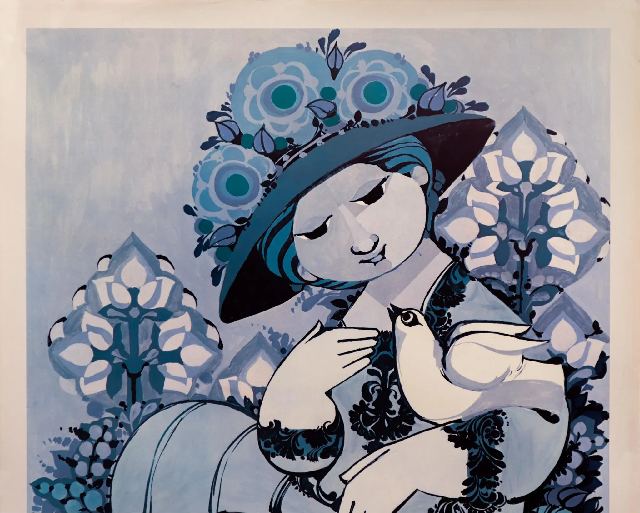 1980s Danish Bjorn Wiinblad Exhibition Poster - the Blue Lady