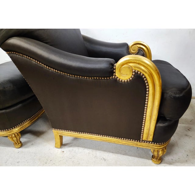 Black Late 20th Century Club Chair & Ottoman Gilt Finish For Sale - Image 8 of 13