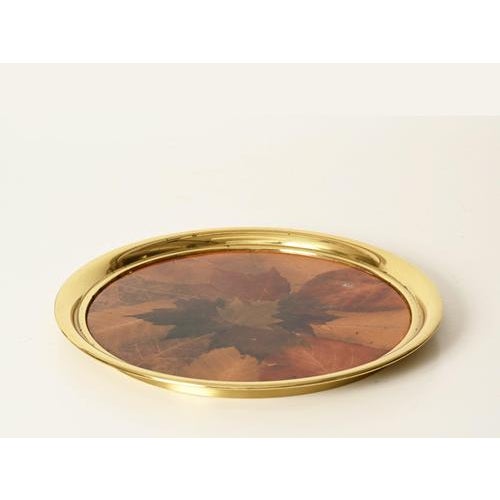 Round Gilt Brass, Leaves and Acrylic Glass Tray from Montagnani Firenze, Italy, 1970s For Sale - Image 4 of 11