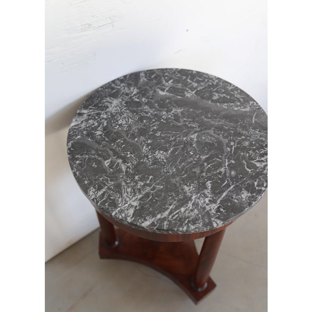 19th Century Empire-Style Pedestal Table in Walnut Veneer With Gray Marble Top For Sale - Image 4 of 8